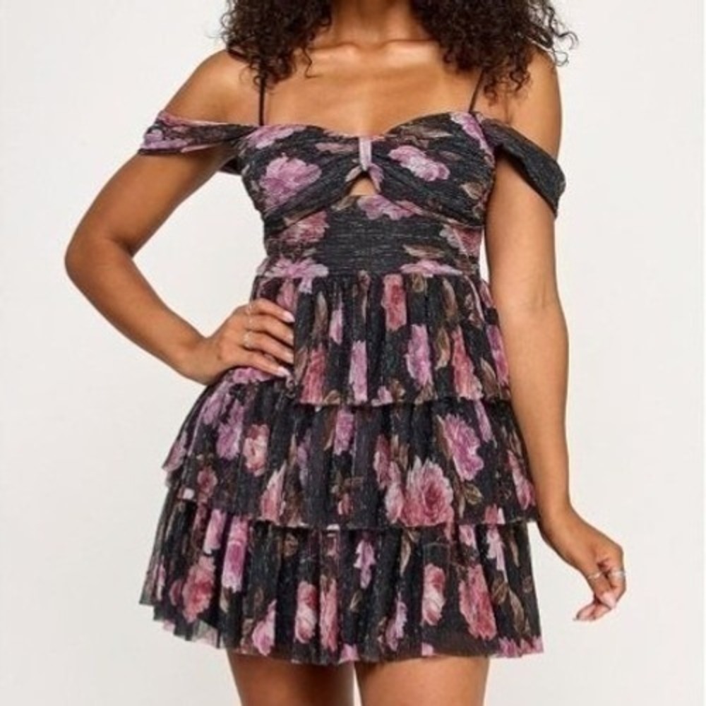 Emerald Sundae Floral Tiered A Line Mini Sweetheart Neck Dress Juniors Size XL